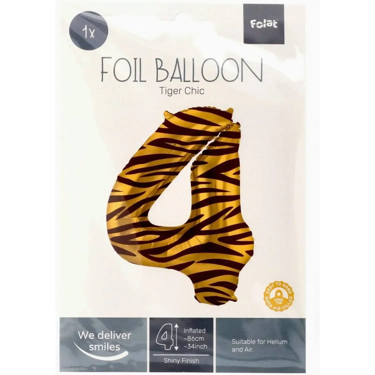 Cijfer Ballon 4 - Tijgerprint - 86 cm - Ballonnenshop.nl
