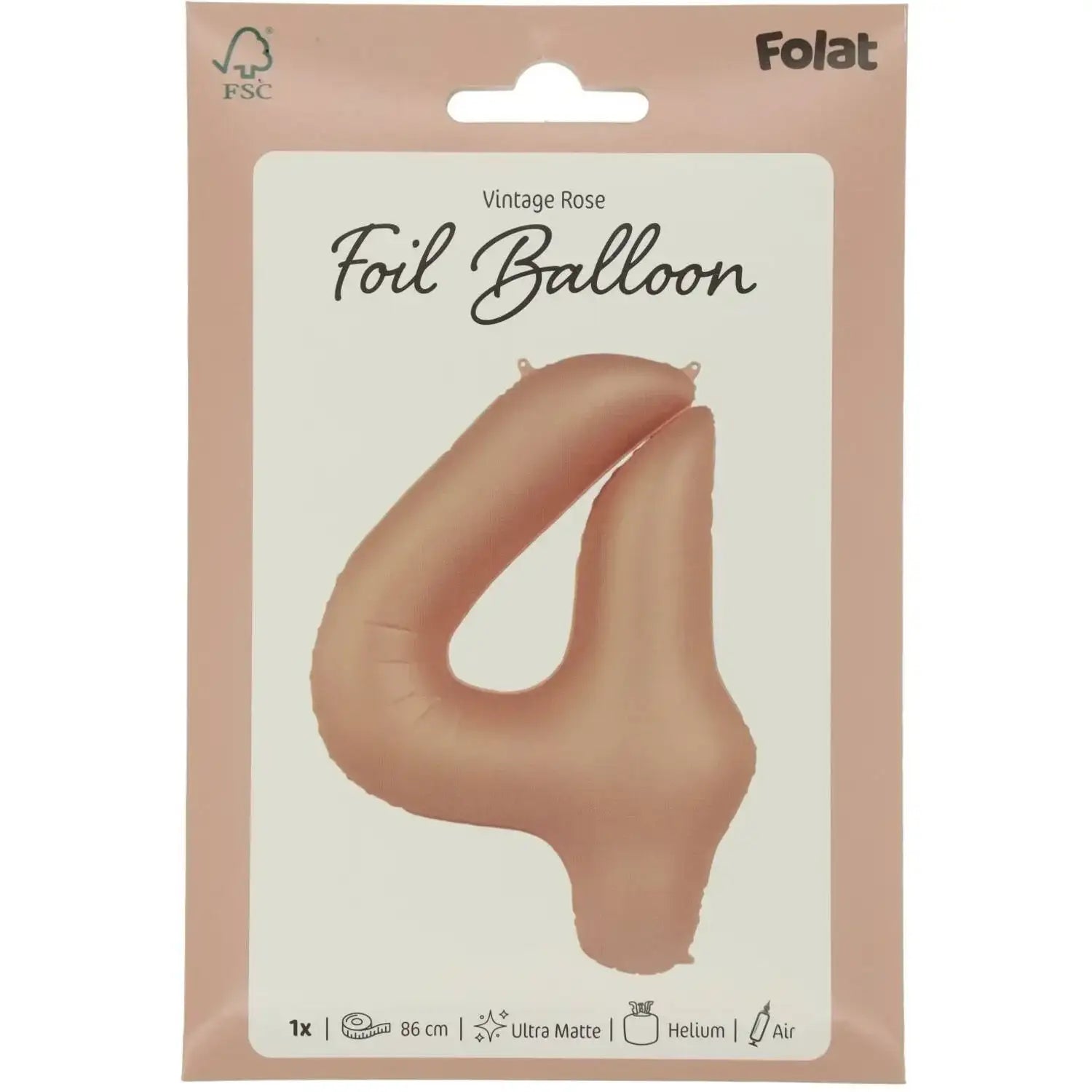 Cijfer Ballon 4 - Vintage Rose - 86 cm - Ballonnenshop.nl