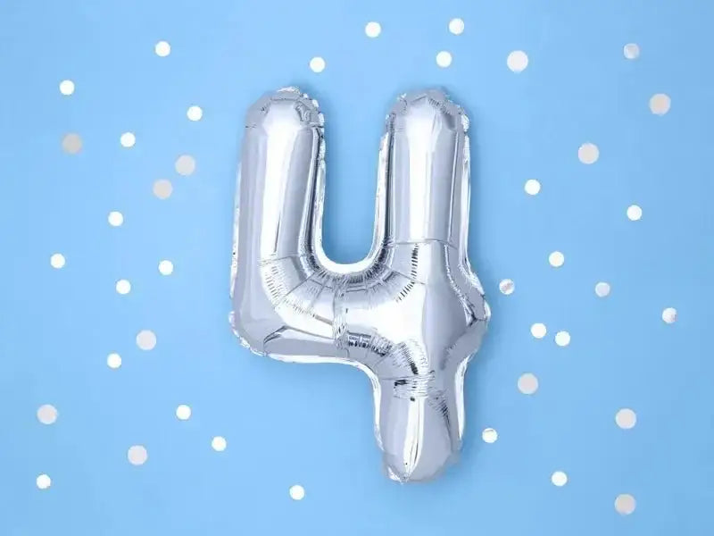 Cijfer Ballon 4 Zilver 35 cm - Ballonnenshop.nl