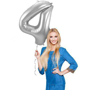 Cijfer Ballon 4 - Zilver - 86 cm - Ballonnenshop.nl