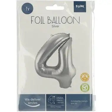 Cijfer Ballon 4 - Zilver - 86 cm - Ballonnenshop.nl