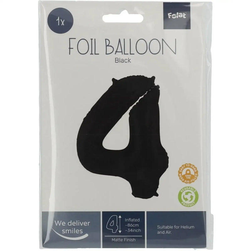 Cijfer Ballon 4 - Zwart - 86 cm - Ballonnenshop.nl