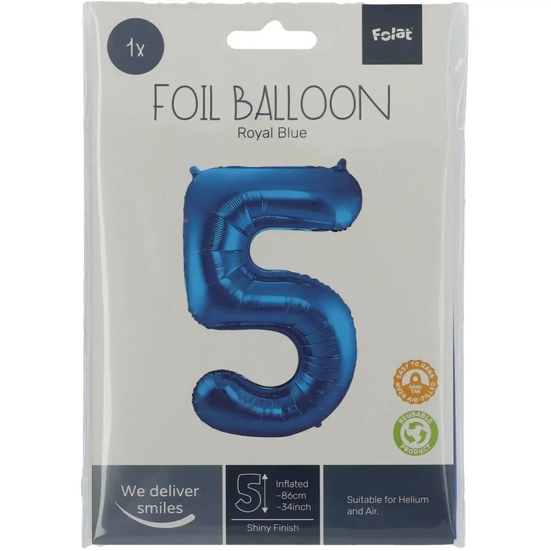 Cijfer Ballon 5 - Blauw - 86 cm - Ballonnenshop.nl