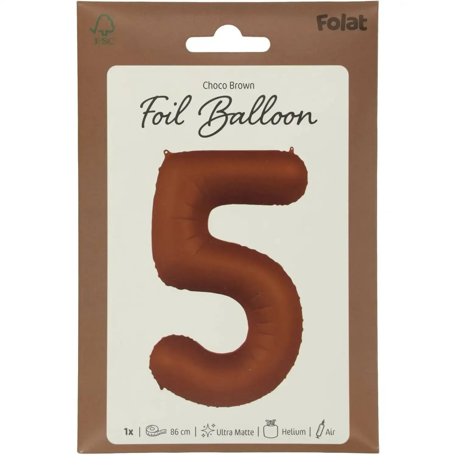 Cijfer Ballon 5 - Bruin - 86 cm - Ballonnenshop.nl