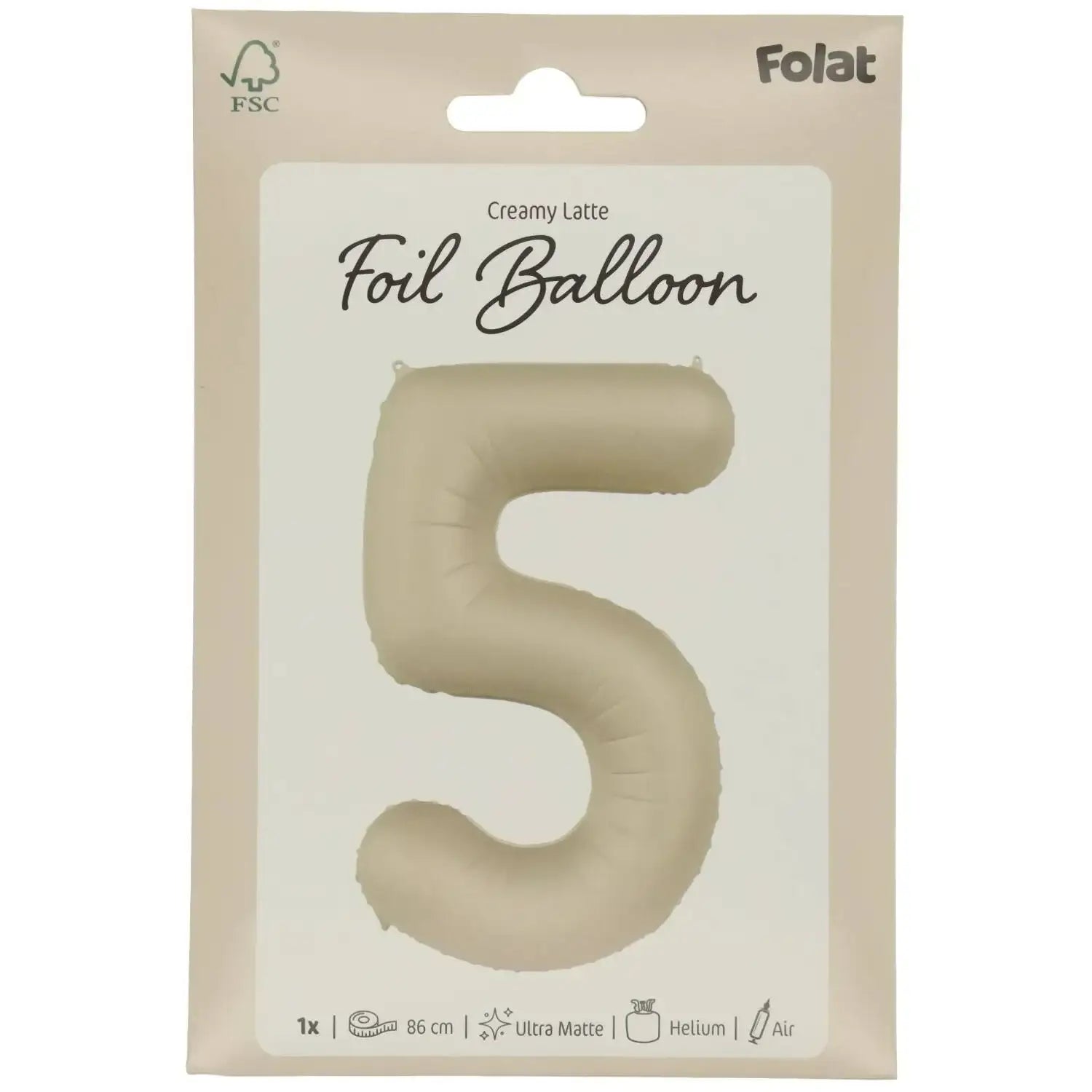 Cijfer Ballon 5 - Creamy Latte - Matt - 86 cm - Ballonnenshop.nl