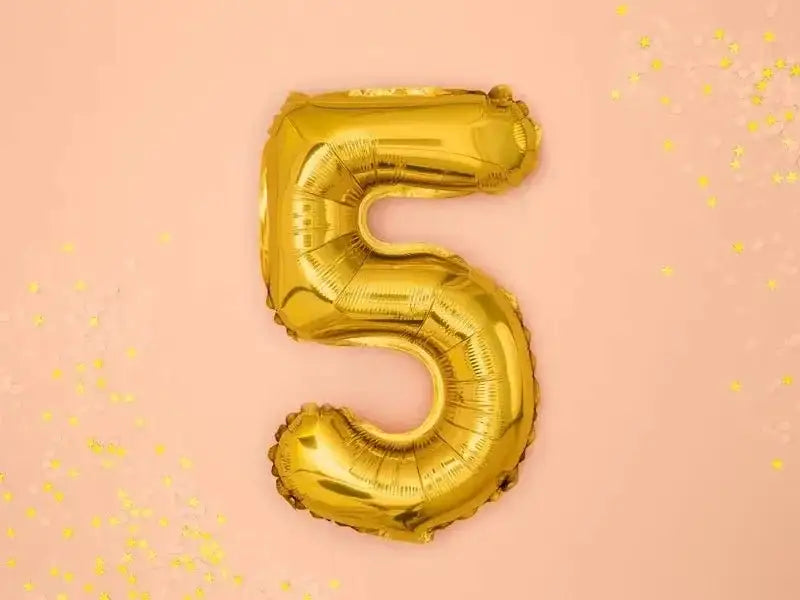 Cijfer Ballon 5 Goud 35 cm - Ballonnenshop.nl