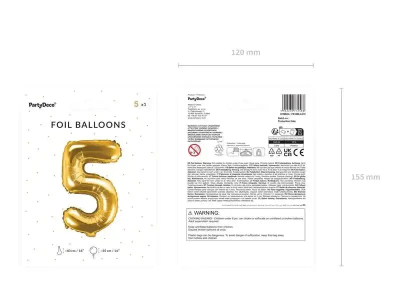 Cijfer Ballon 5 Goud 35 cm - Ballonnenshop.nl
