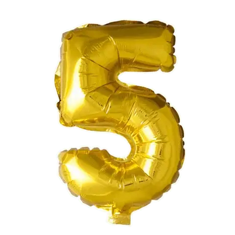 Cijfer Ballon 5 - Goud - 41 cm - Ballonnenshop.nl