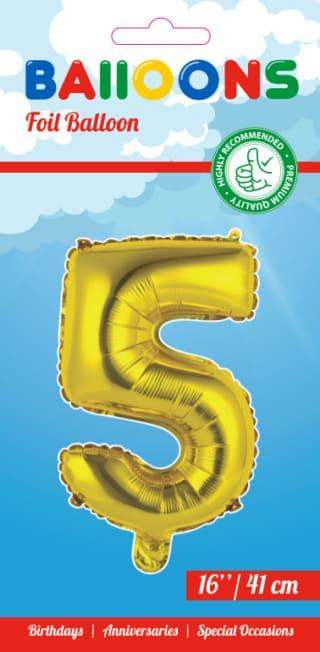 Cijfer Ballon 5 - Goud - 41 cm - Ballonnenshop.nl