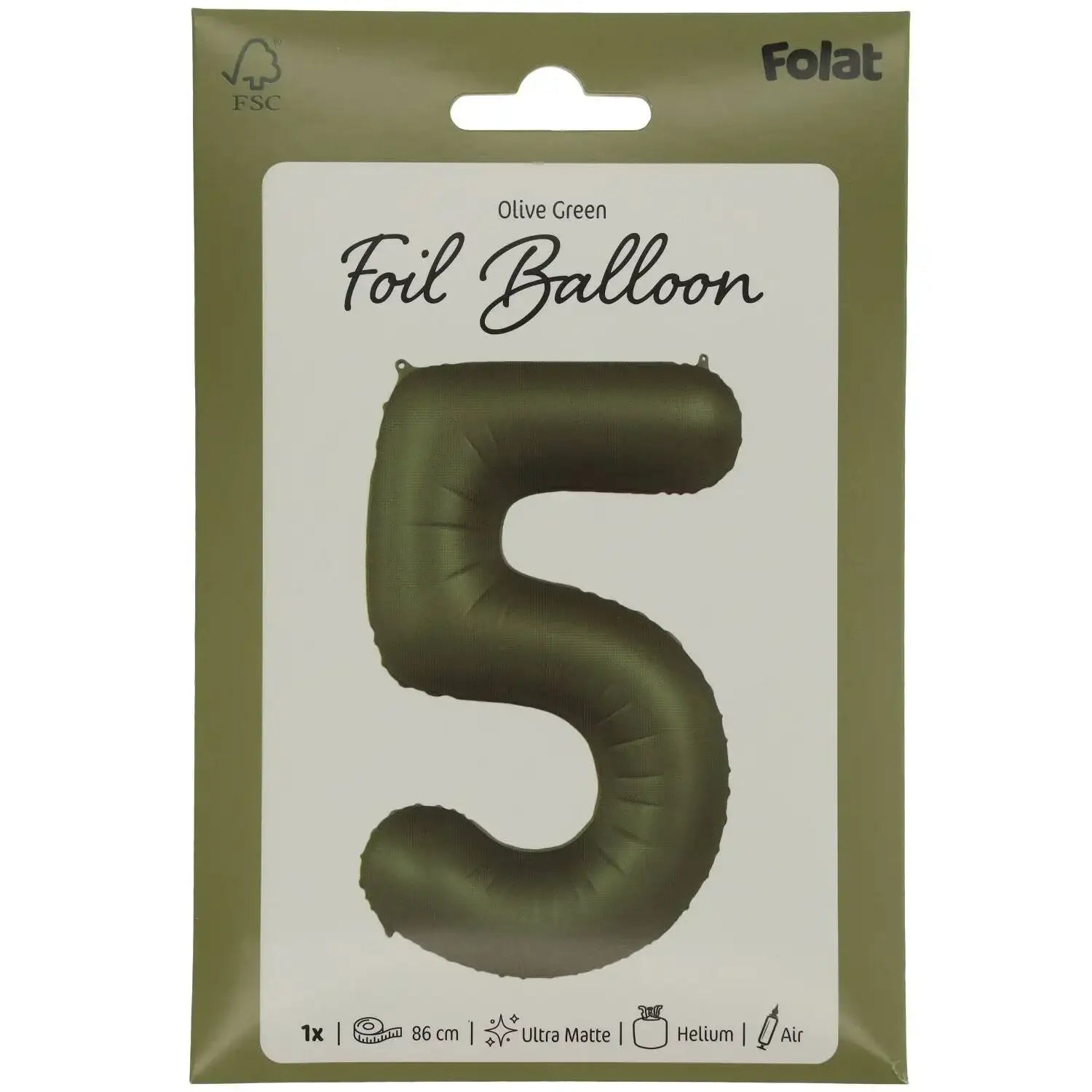 Cijfer Ballon 5 - Groen - 86 cm - Ballonnenshop.nl