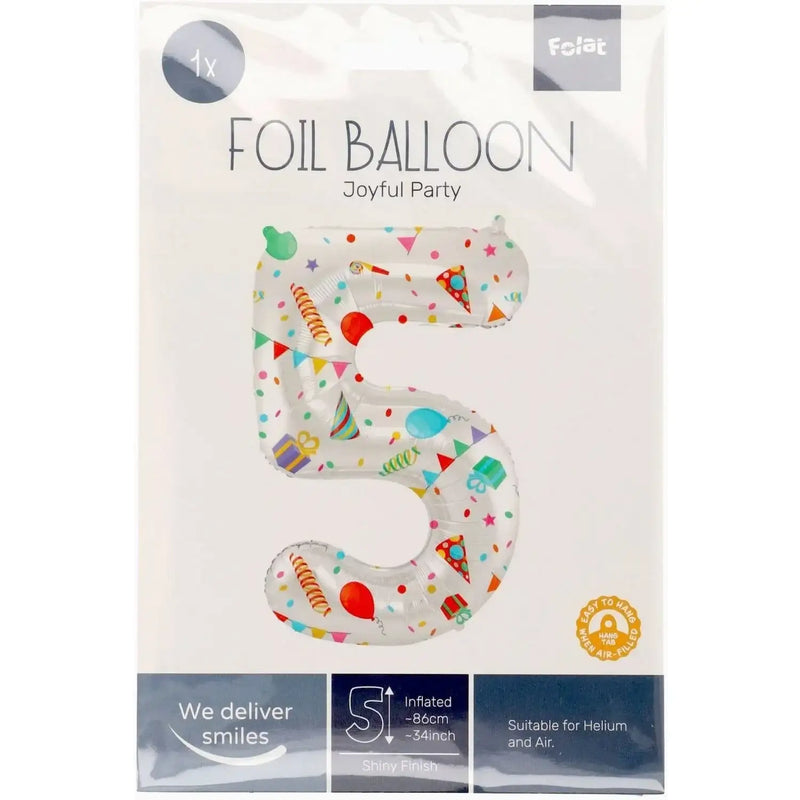 Cijfer Ballon 5 - Joyful Party - 86 cm - Ballonnenshop.nl