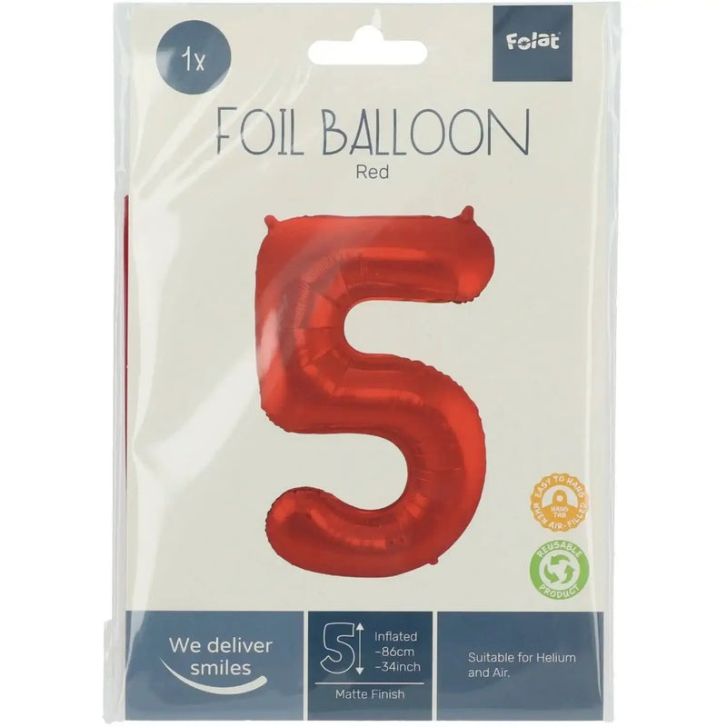 Cijfer Ballon 5 - Rood - 86 cm - Ballonnenshop.nl