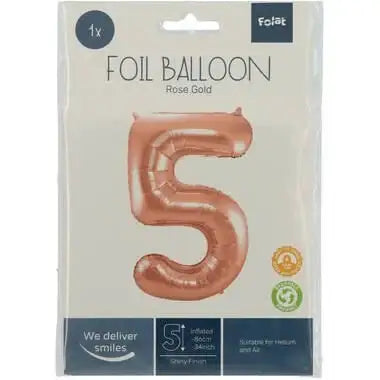 Cijfer Ballon 5 - Rose Goud - 86 cm - Ballonnenshop.nl