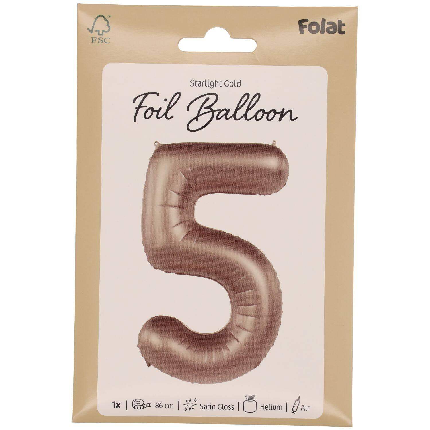 Cijfer Ballon 5 - Starlight Goud - 86 cm - Ballonnenshop.nl