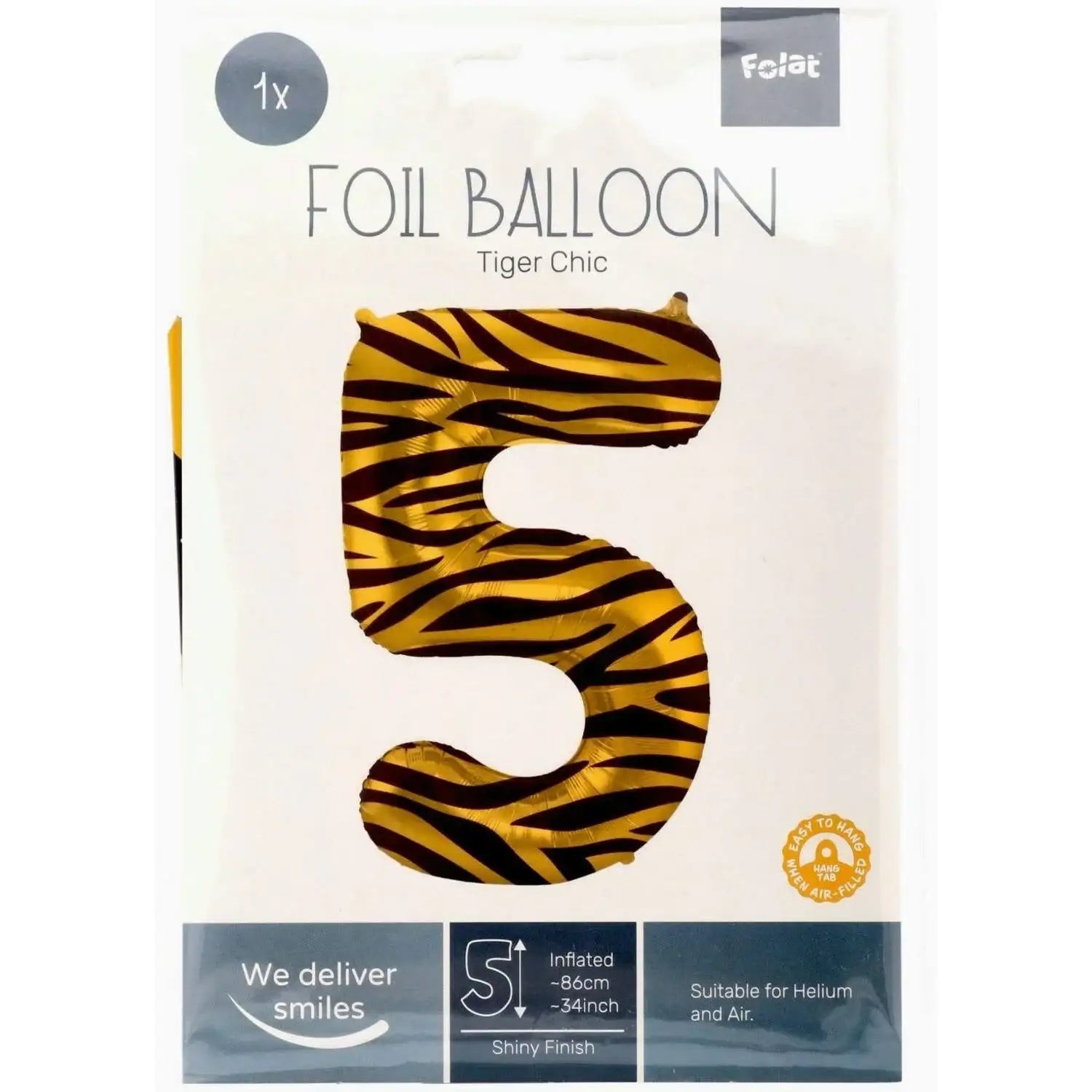 Cijfer Ballon 5 - Tijgerprint - 86 cm - Ballonnenshop.nl