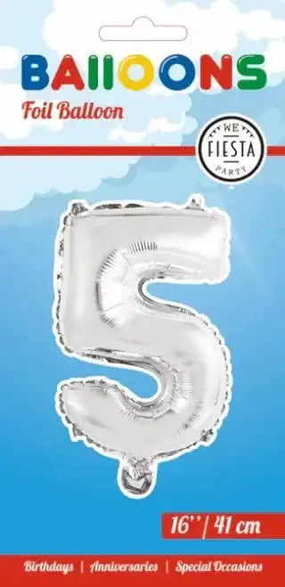 Cijfer Ballon 5 - Zilver - 41 cm - Ballonnenshop.nl
