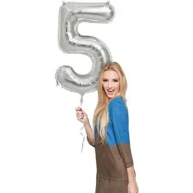 Cijfer Ballon 5 - Zilver - 86 cm - Ballonnenshop.nl