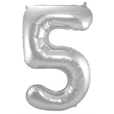 Cijfer Ballon 5 - Zilver - 86 cm - Ballonnenshop.nl