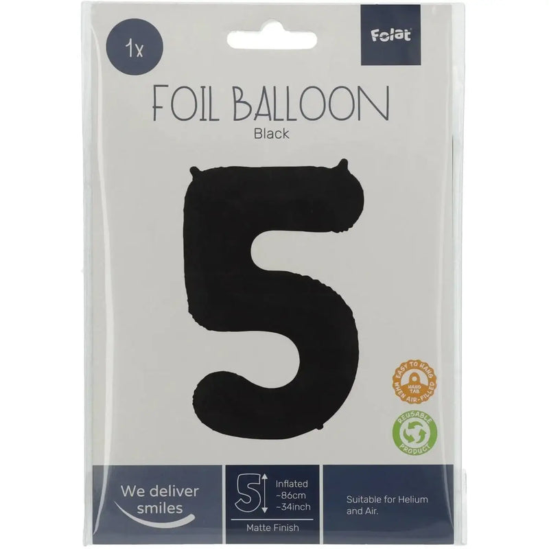 Cijfer Ballon 5 - Zwart - 86 cm - Ballonnenshop.nl