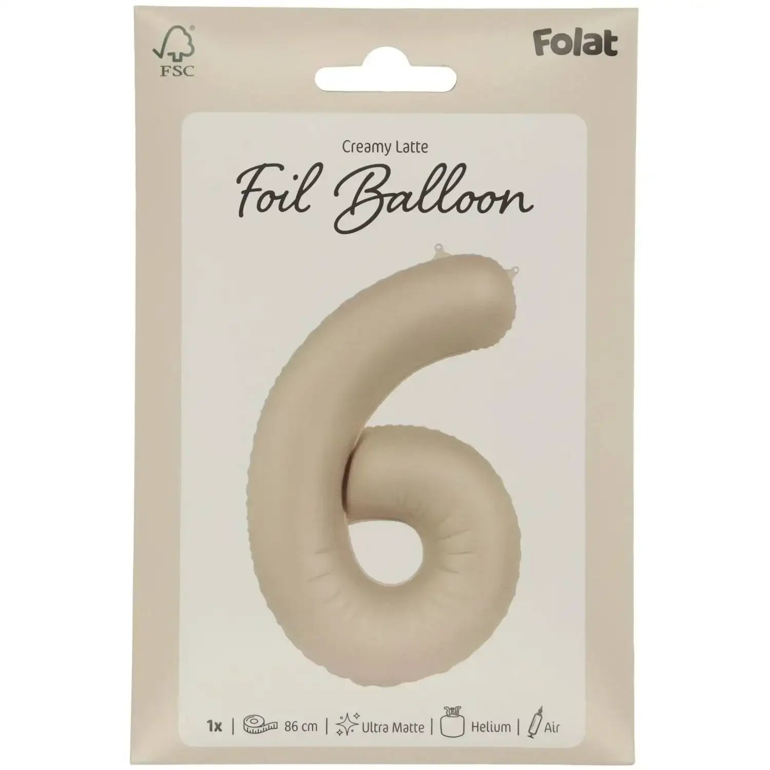 Cijfer Ballon 6 - Creamy Latte - Matt - 86 cm - Ballonnenshop.nl