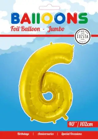 Cijfer Ballon 6 Goud 102 cm - Ballonnenshop.nl