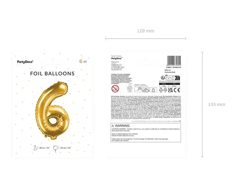 Cijfer Ballon 6 Goud 35 cm - Ballonnenshop.nl