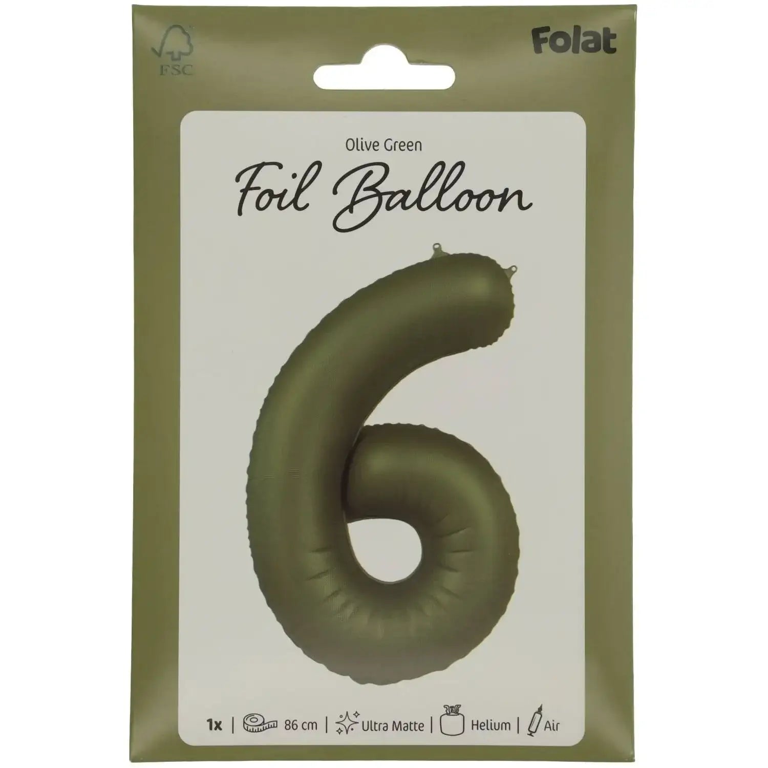 Cijfer Ballon 6 - Groen - 86 cm - Ballonnenshop.nl
