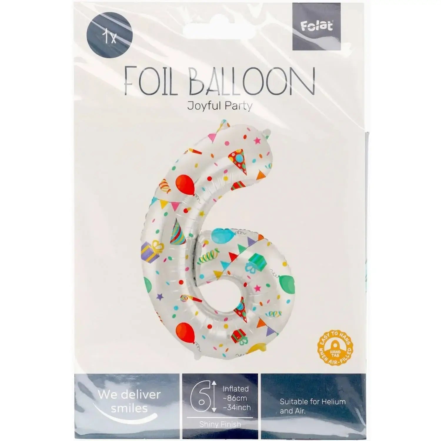 Cijfer Ballon 6 - Joyful Party - 86 cm - Ballonnenshop.nl