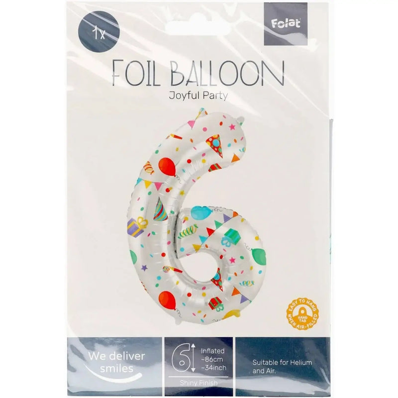 Cijfer Ballon 6 - Joyful Party - 86 cm - Ballonnenshop.nl