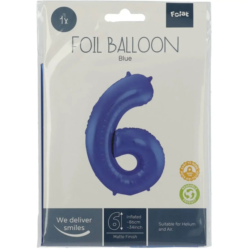 Cijfer Ballon 6 - Mat Blauw - 86 cm - Ballonnenshop.nl