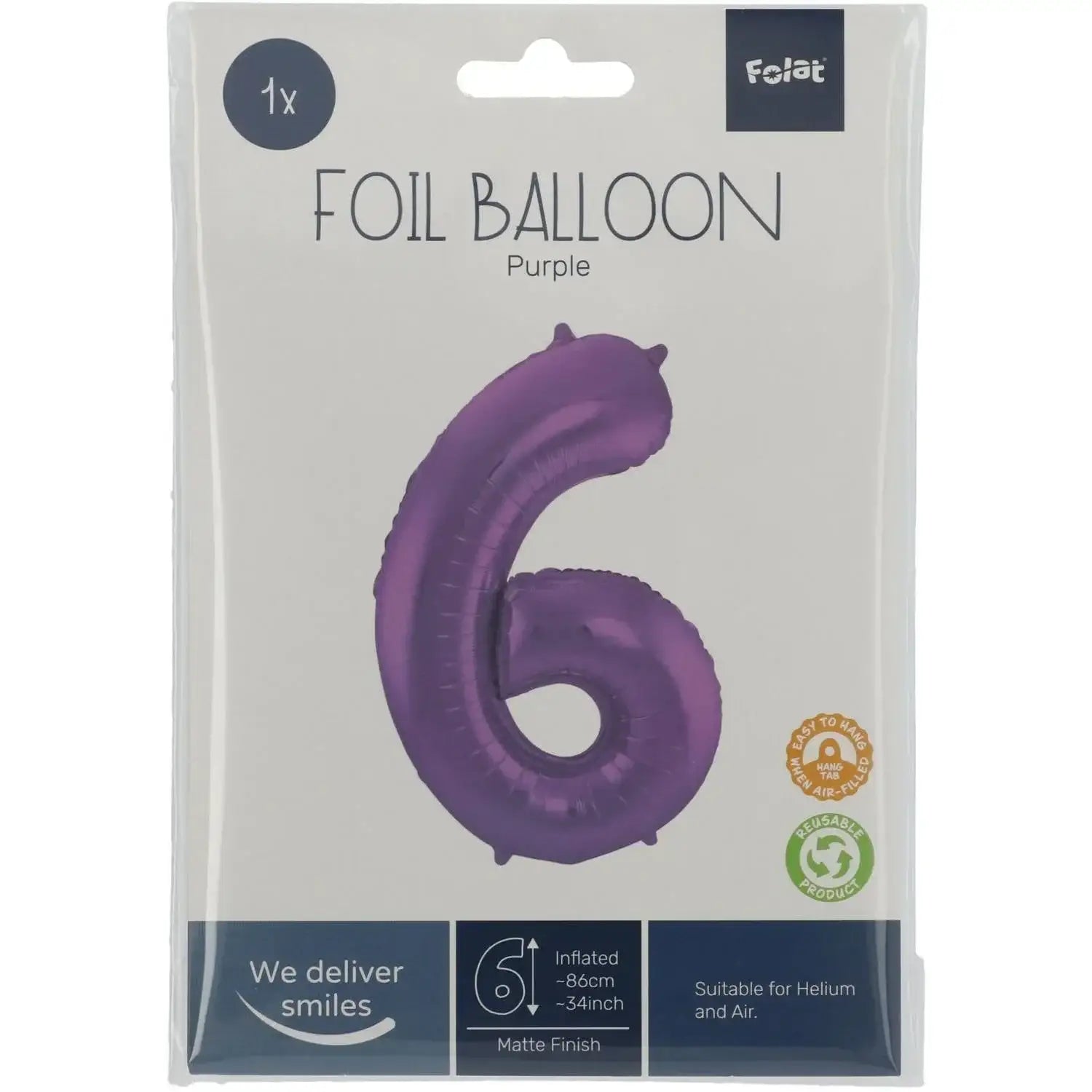 Cijfer Ballon 6 - Paars - 86 cm - Ballonnenshop.nl