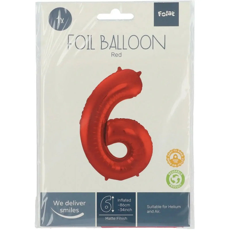 Cijfer Ballon 6 - Rood - 86 cm - Ballonnenshop.nl