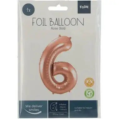 Cijfer Ballon 6 - Rose Goud - 86 cm - Ballonnenshop.nl