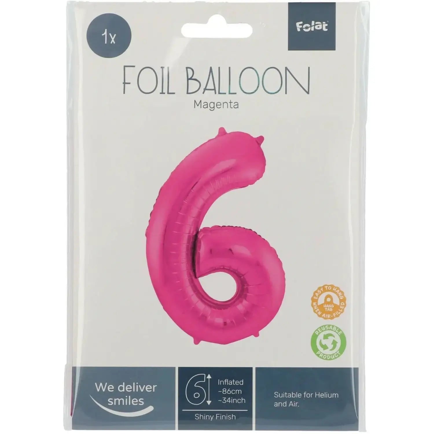 Cijfer Ballon 6 - Roze - 86 cm - Ballonnenshop.nl