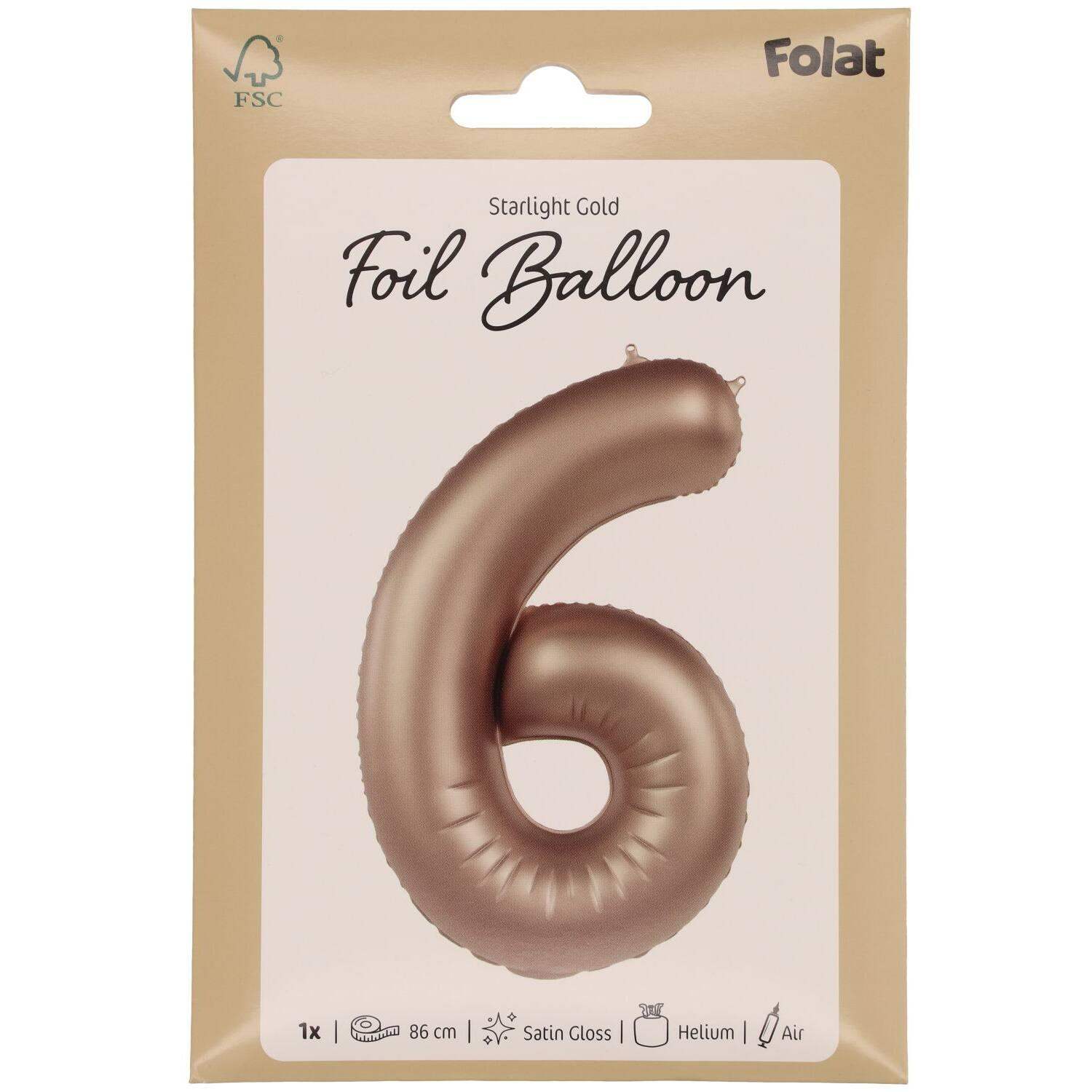 Cijfer Ballon 6 - Starlight Goud - 86 cm - Ballonnenshop.nl