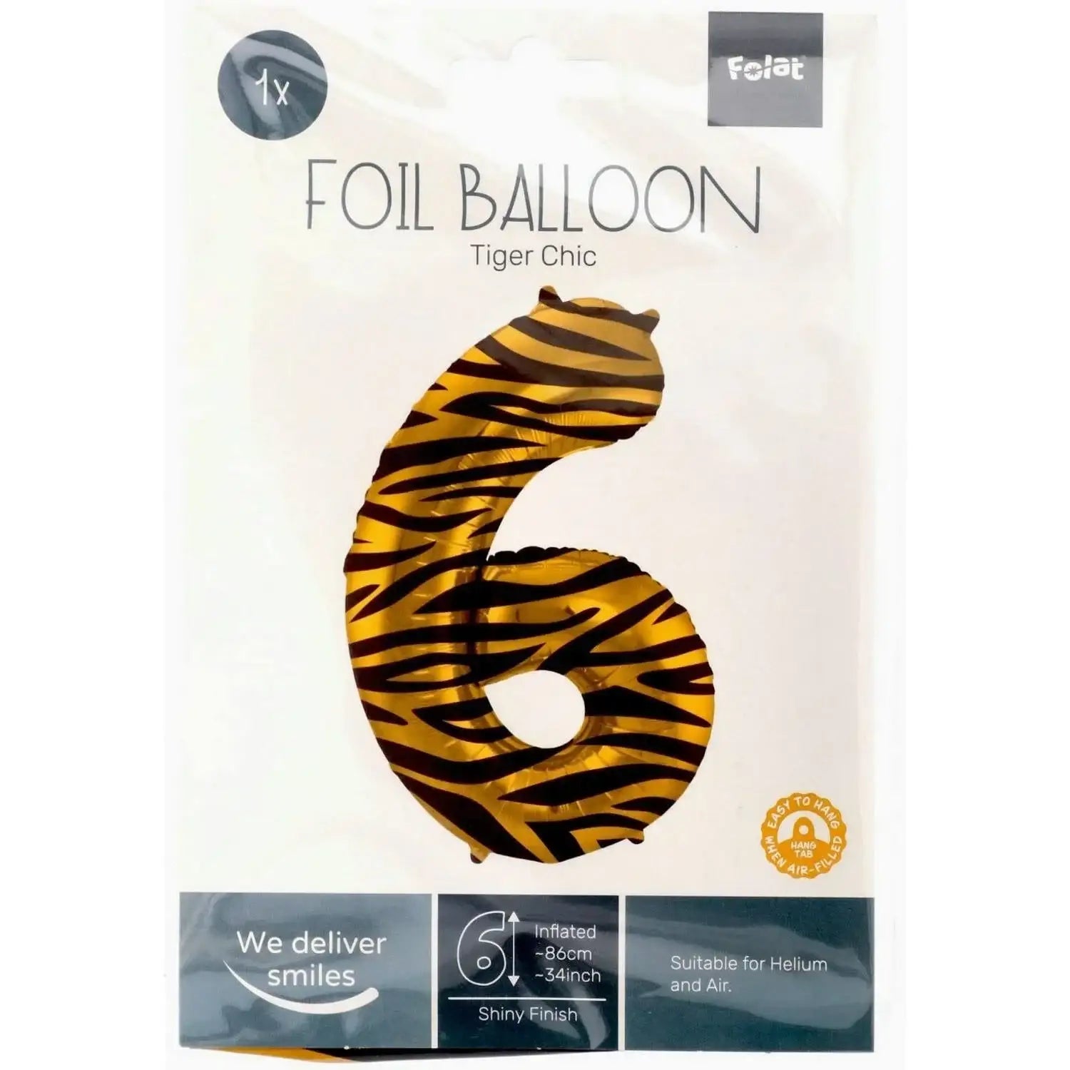 Cijfer Ballon 6 - Tijgerprint - 86 cm - Ballonnenshop.nl
