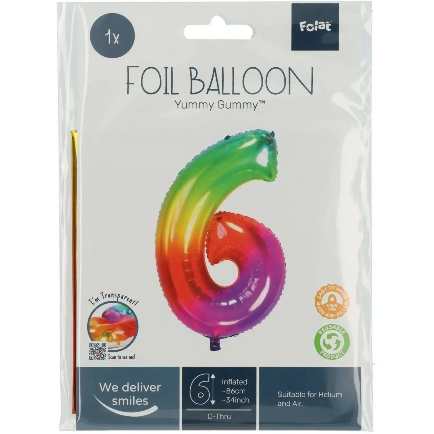 Cijfer Ballon 6 - Yummy Gummy - 86 cm - Ballonnenshop.nl