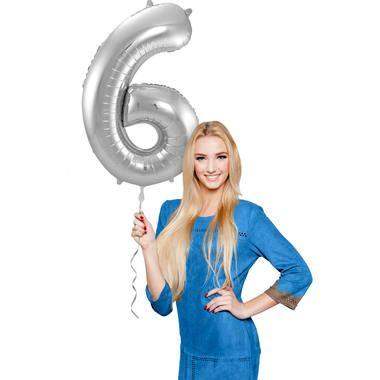 Cijfer Ballon 6 - Zilver - 86 cm - Ballonnenshop.nl