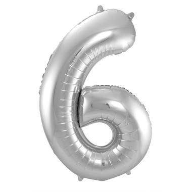 Cijfer Ballon 6 - Zilver - 86 cm - Ballonnenshop.nl