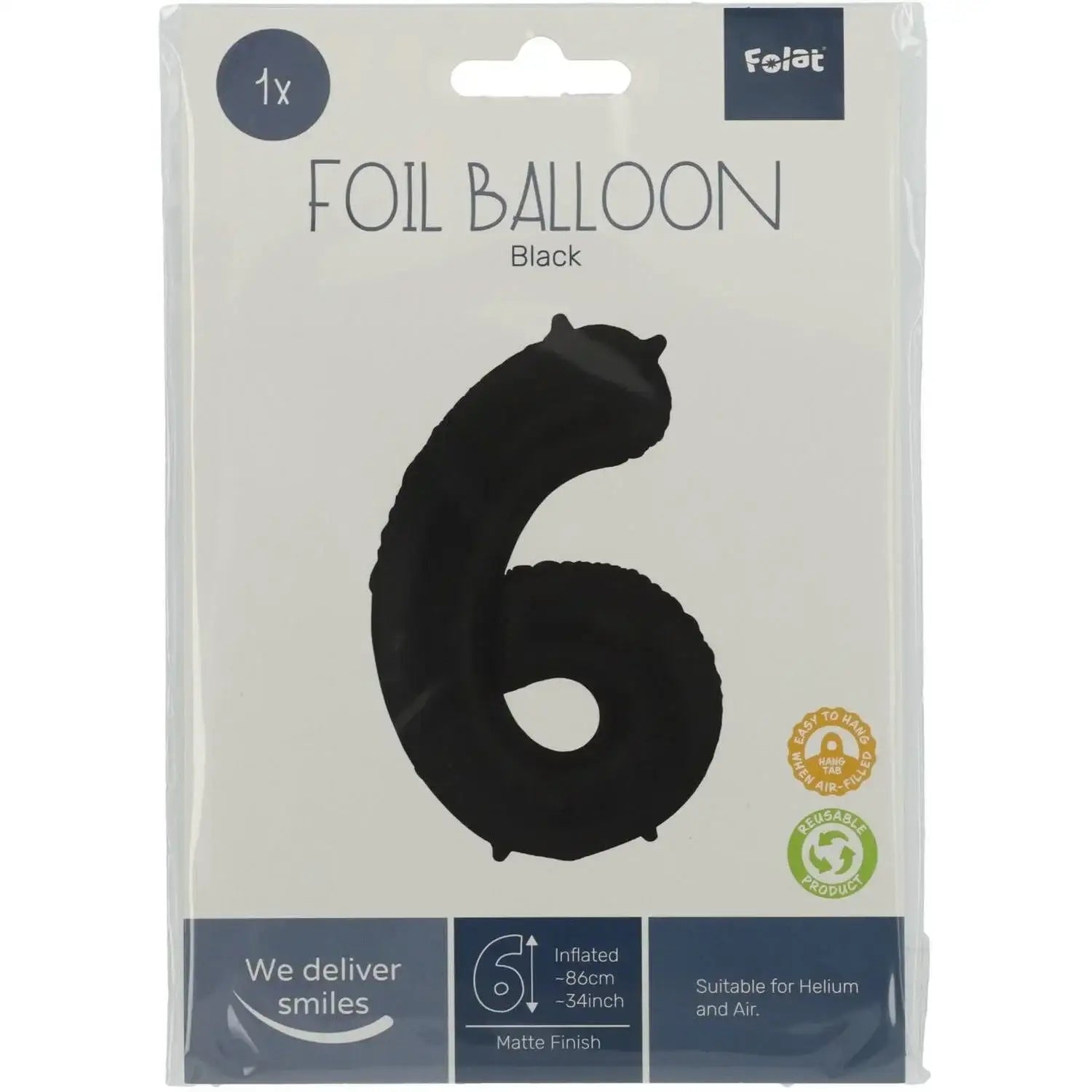 Cijfer Ballon 6 - Zwart - 86 cm - Ballonnenshop.nl