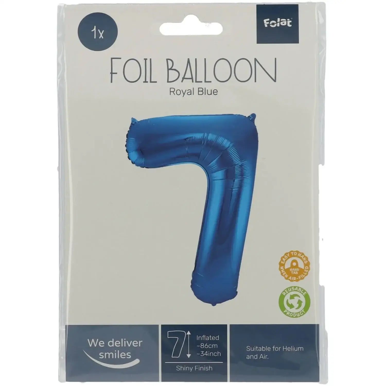 Cijfer Ballon 7 - Blauw - 86 cm - Ballonnenshop.nl