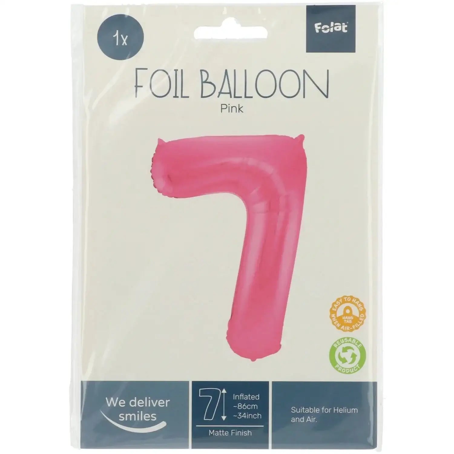 Cijfer Ballon 7 - Mat Roze - 86 cm - Ballonnenshop.nl