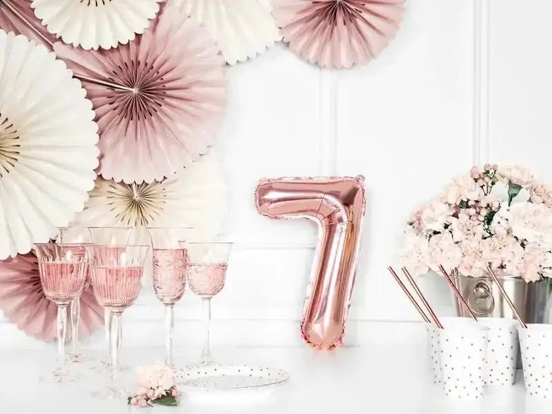 Cijfer Ballon 7 Rose Goud 35 cm - Ballonnenshop.nl
