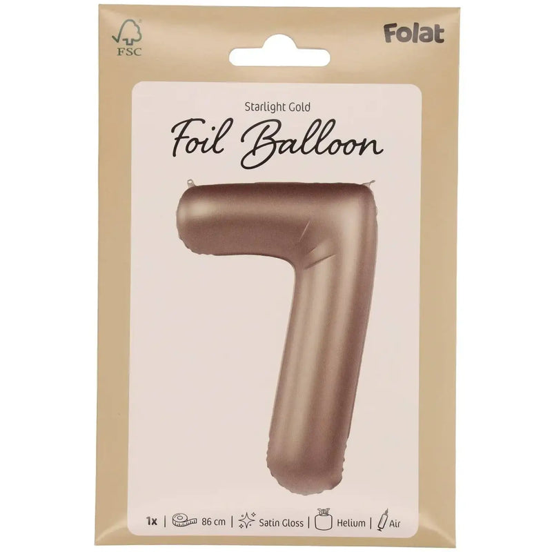Cijfer Ballon 7 - Starlight Goud - 86 cm - Ballonnenshop.nl
