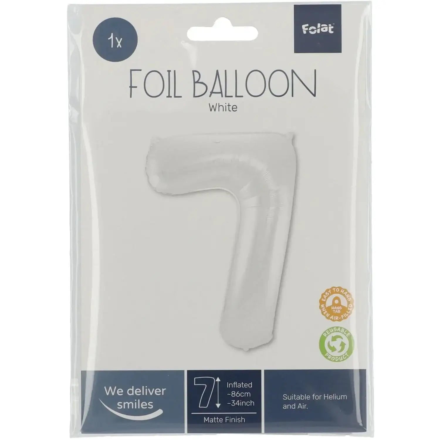 Cijfer Ballon 7 - Wit - 86 cm - Ballonnenshop.nl