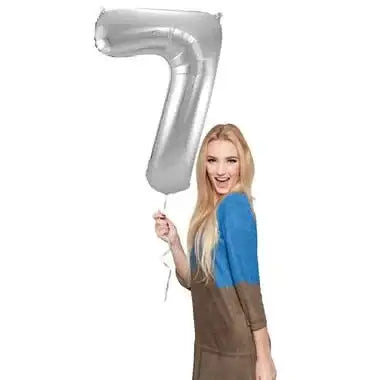 Cijfer Ballon 7 - Zilver - 86 cm - Ballonnenshop.nl