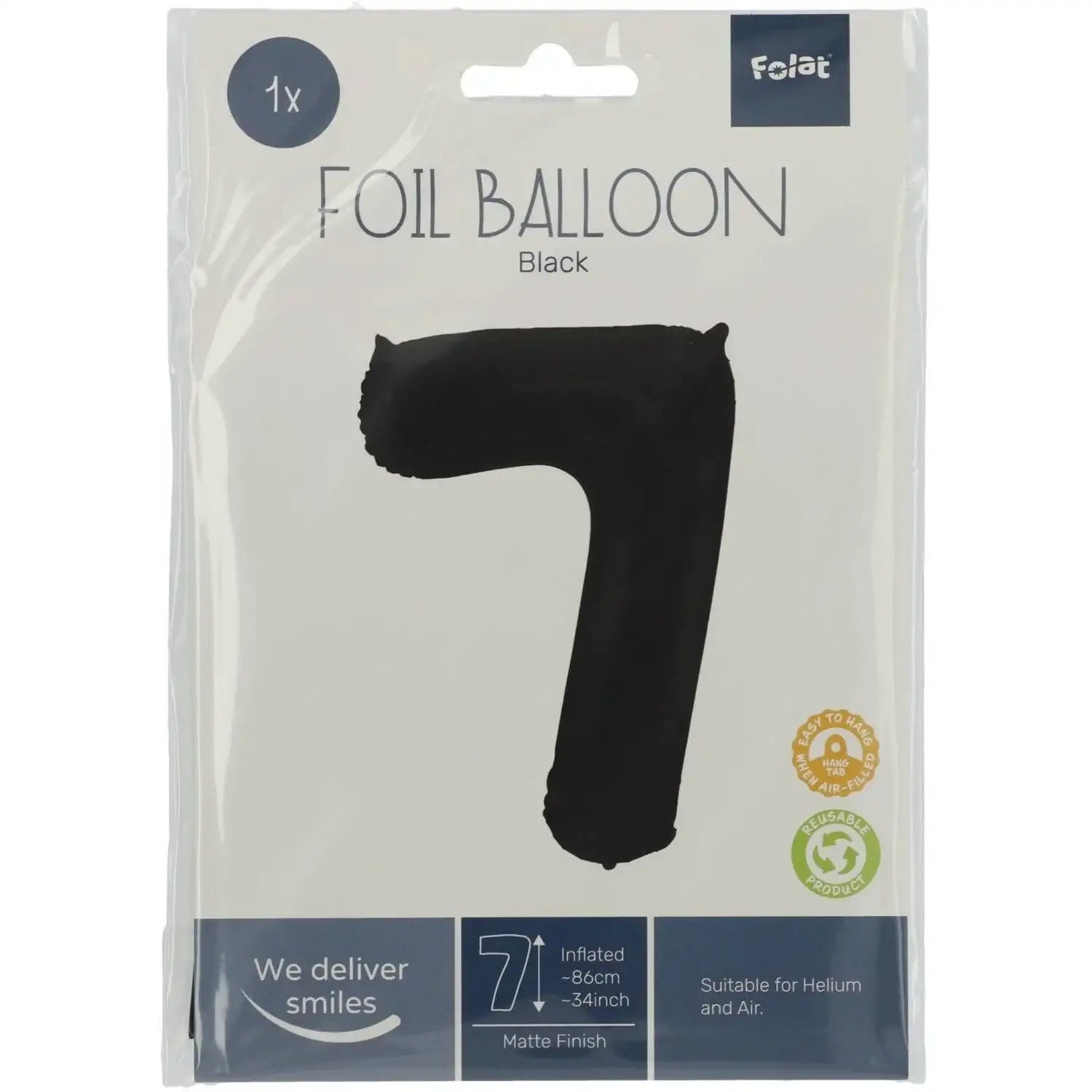 Cijfer Ballon 7 - Zwart - 86 cm - Ballonnenshop.nl