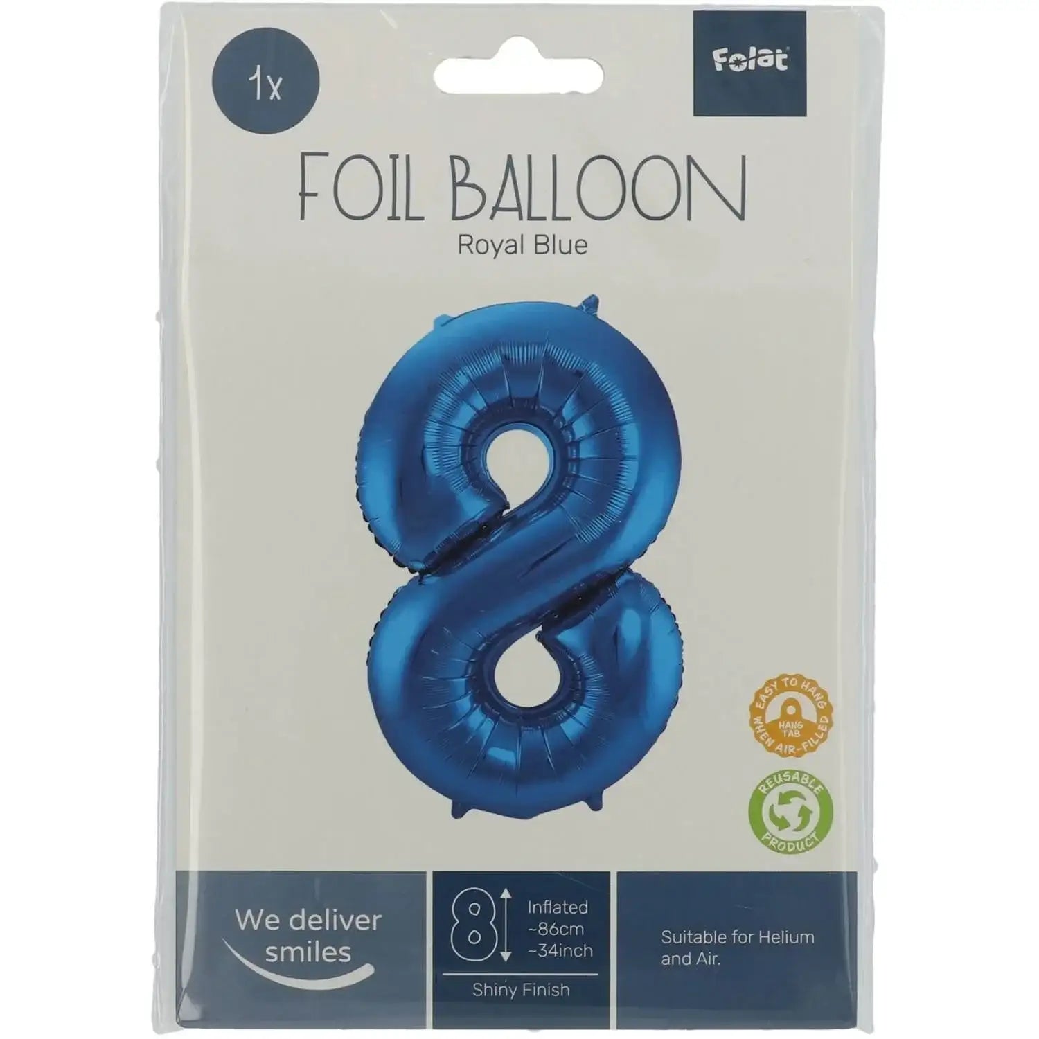 Cijfer Ballon 8 - Blauw - 86 cm - Ballonnenshop.nl