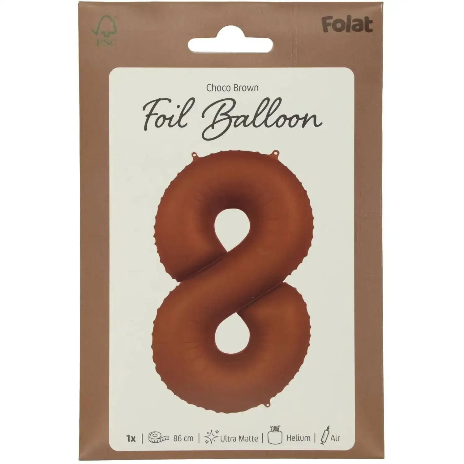Cijfer Ballon 8 - Bruin - 86 cm - Ballonnenshop.nl
