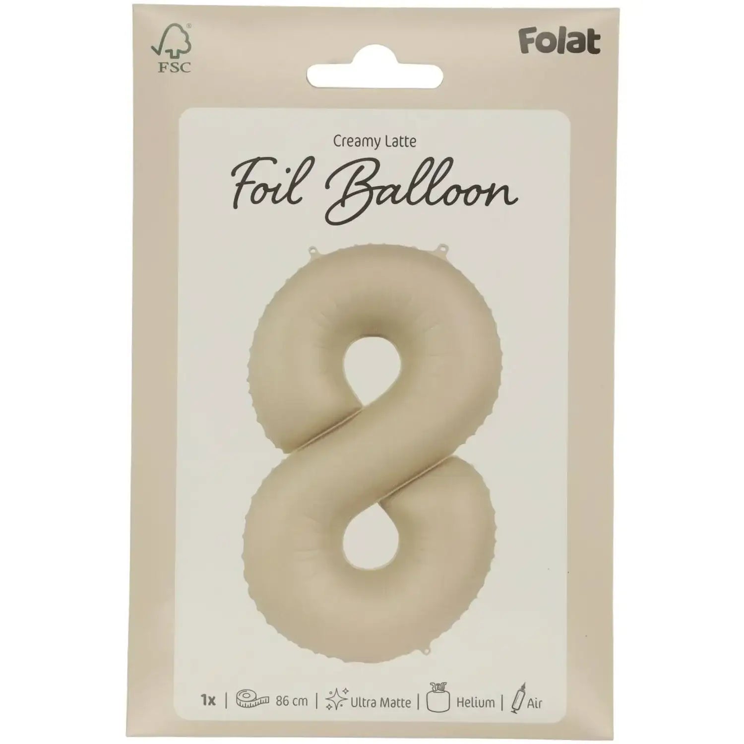 Cijfer Ballon 8 - Creamy Latte - Matt - 86 cm - Ballonnenshop.nl